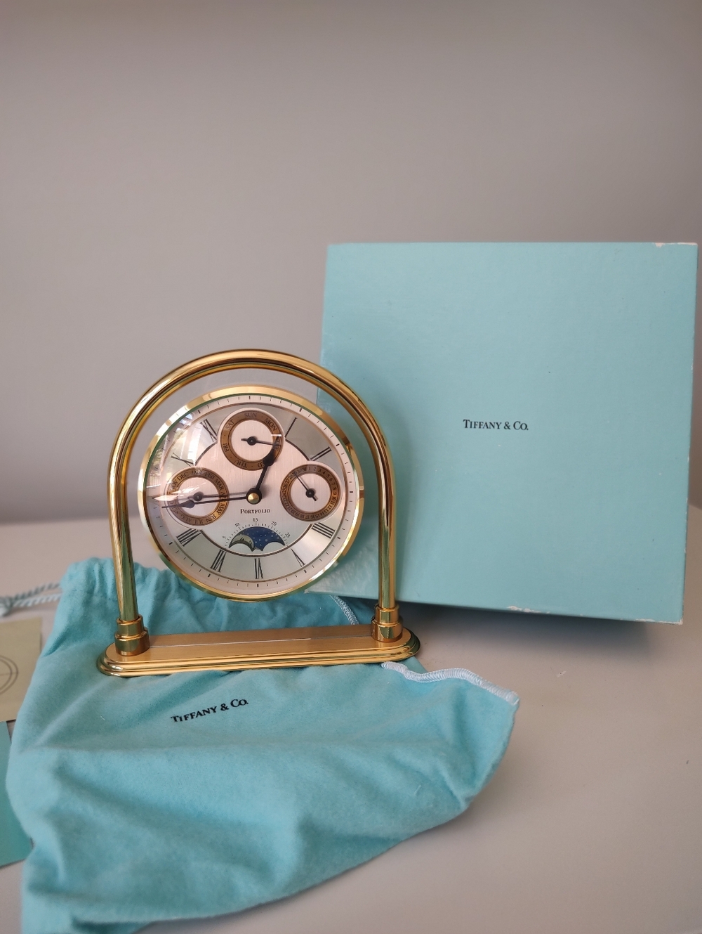 Tiffany & Co. Portfolio Sun And Moon Phases Desk Clock Battery Operated